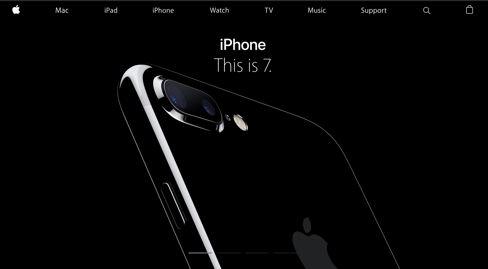 Apple homepage showing iPhone 7 (2016)